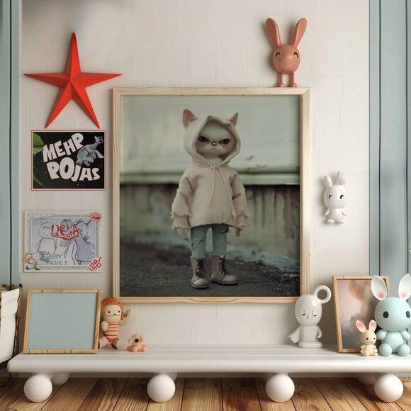 Original Cat with Hoodie Art Print + Digital Copy, Anthropomorphic Cat - Picture 10 of 10